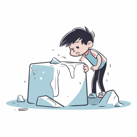 Illustration of a young man trying to dig a piece of ice