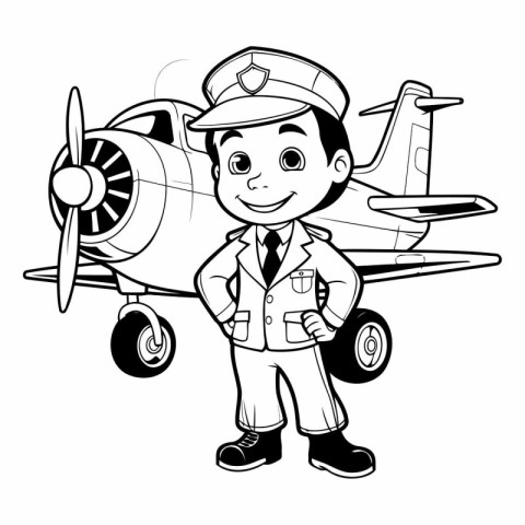 Vector illustration of Cartoon pilot with airplane. Coloring boo