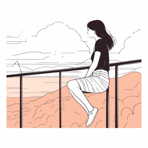 Young woman sitting on the edge of the cliff.