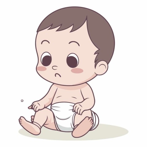 Cute baby boy sitting on the floor. Vector cartoon illustration.