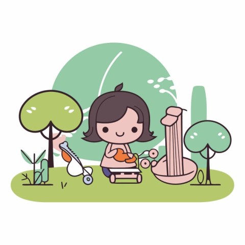 Little girl playing with her toys in the park.