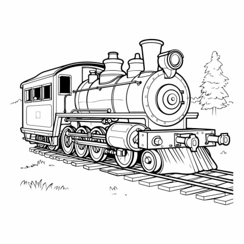 Steam locomotive isolated on white background. Hand drawn vector