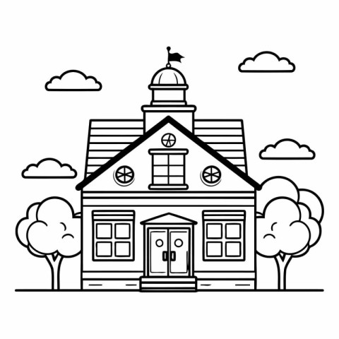 house with trees and clouds icon cartoon vector illustration gra