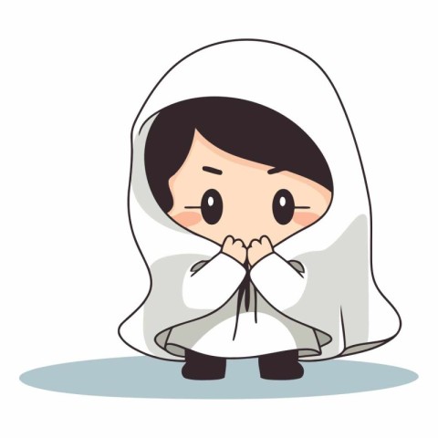 cute little boy praying with white cloth cartoon vector illustra