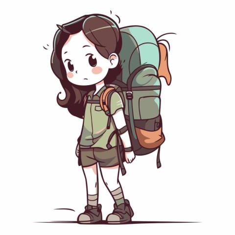 Illustration of a Backpacker Girl with Backpack on White Backgro