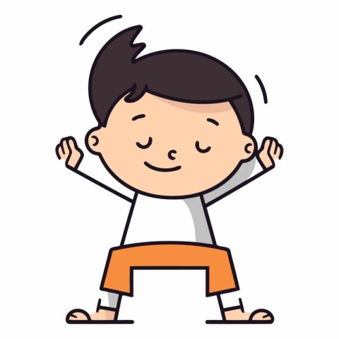 cute little boy playing kung fu cartoon vector illustration grap