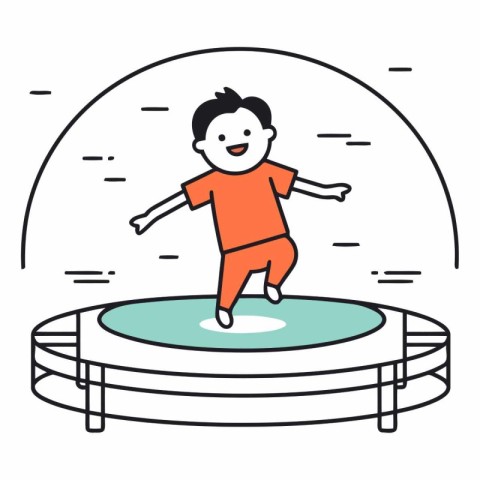 Boy jumping on trampoline in line style.