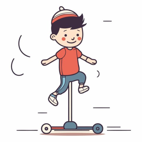 Little boy riding a skateboard in cartoon style.