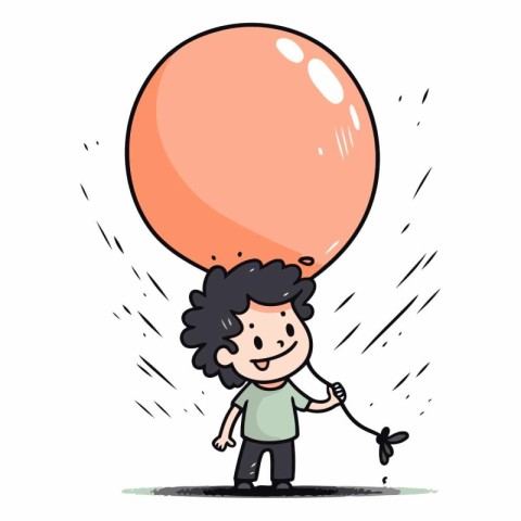 Cartoon boy holding a big balloon. Vector clip art illustration.