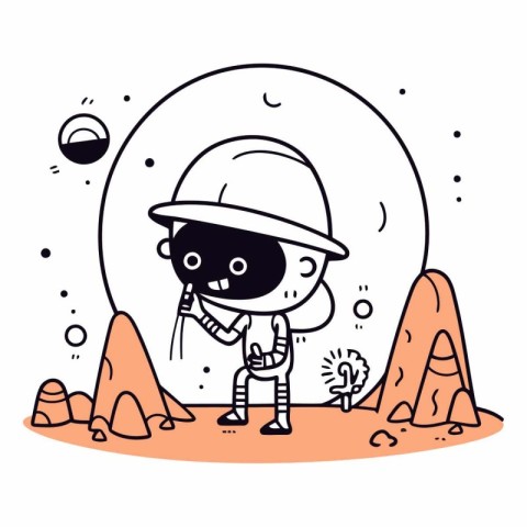 Astronaut in outer space. Doodle style.