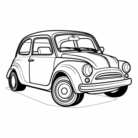 Retro car isolated on a white background in sketch style.