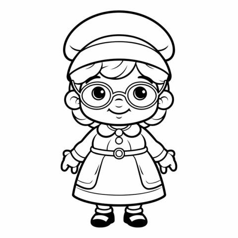 Coloring book for children: Little girl in a hat and glasses