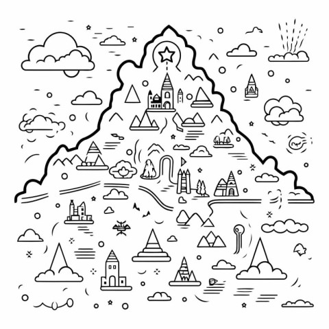 Line art vector illustration of castle. tower. fortress. pyramid