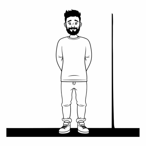 young man with beard avatar cartoon character black and white ve