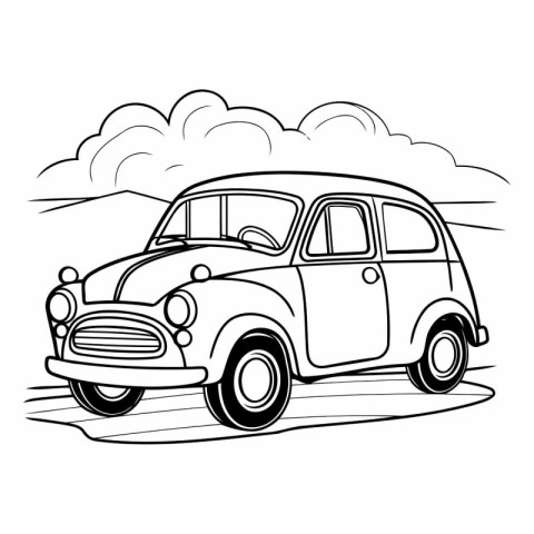 Retro car in cartoon style on white background.