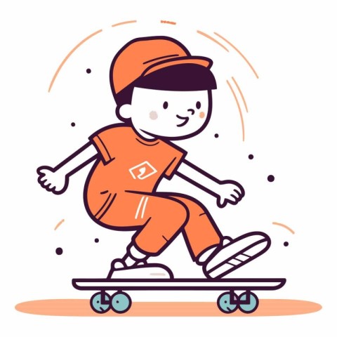 Boy riding on skateboard. Cute cartoon character.