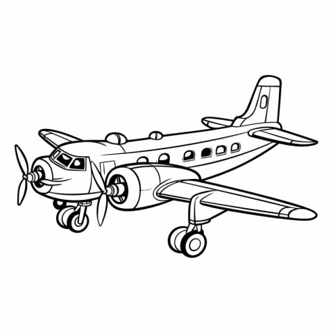 Vector illustration of an old airplane on a white background. Ha