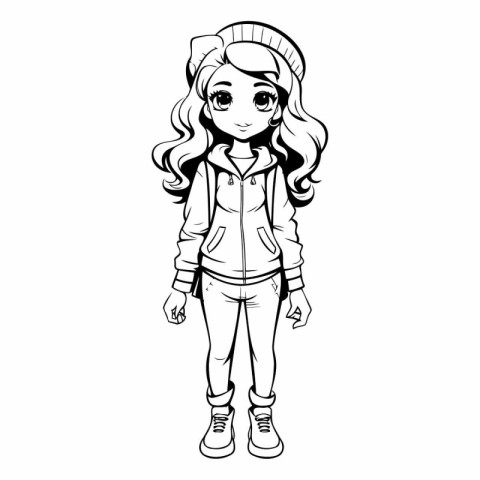 Vector illustration of a cute little girl with long curly hair i