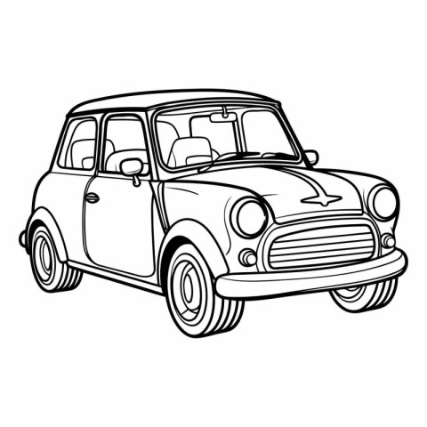 Retro car on a white background in sketch style.