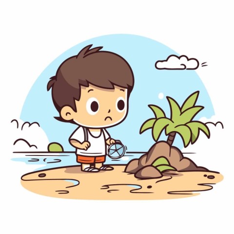 Boy playing on the beach. eps10.