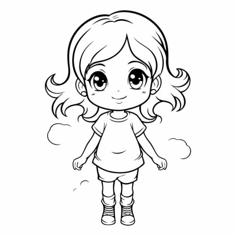 Cute little girl with long hair for coloring book.