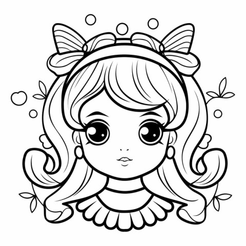 Cute little girl coloring page. Black and white vector illustrat