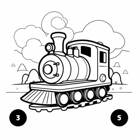 Coloring book for children: Train. Black and white vector illust