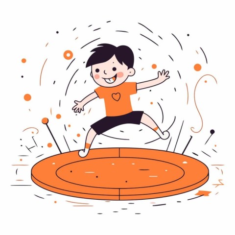 Cute boy jumping on a trampoline.