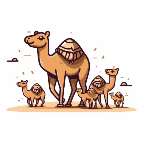 Camel with camels in flat cartoon style.