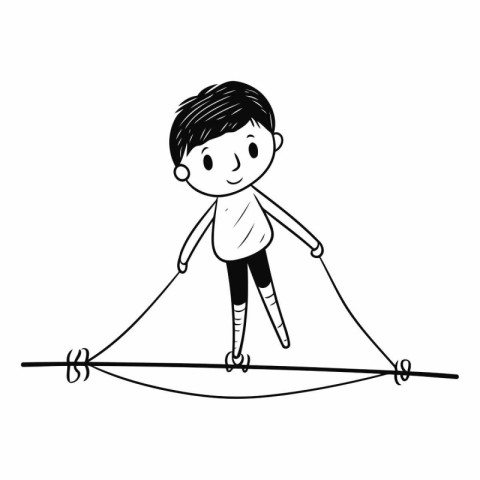 Cartoon boy balancing on a tightrope.