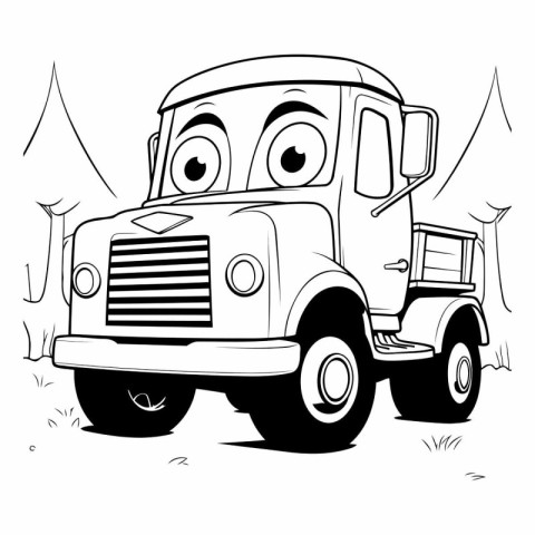 Black and White Cartoon Illustration of Funny Truck Comic Charac