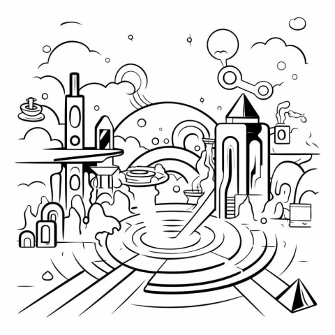 Hand drawn vector illustration of a city landscape. Doodle style