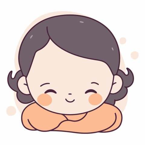 Illustration of a Cute Girl Smiling and Looking Up. Vector Carto