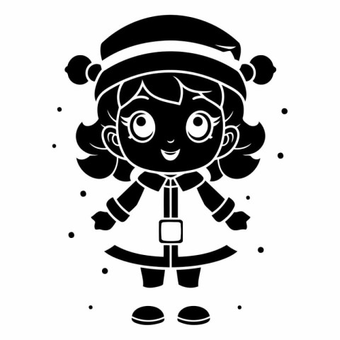 Black and White Cartoon Illustration of a Cute Little Girl in Ch