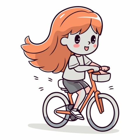 Cute girl riding a bicycle in cartoon style.