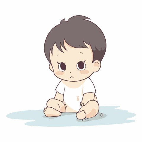 Cute little baby sitting on the floor. Vector cartoon illustrati