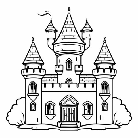 Castle icon. Fairytale fantasy fairytale castle. Black and white