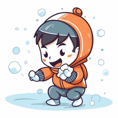 Boy in winter clothes playing snowballs of a boy playing snowbal