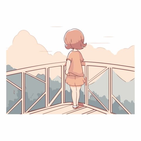 Girl standing on the bridge and looking at nature.