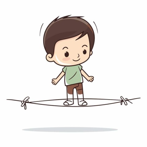 Cute little boy walking on a rope. Vector cartoon illustration.