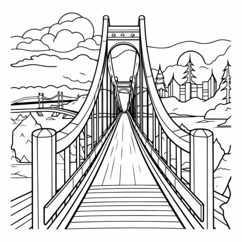 Suspension bridge in the city. sketch for your design