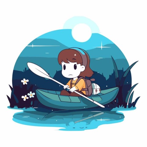 Cute little girl in a canoe on the river