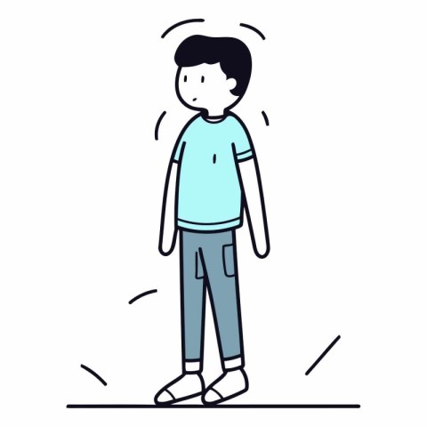 Boy standing with hands in pockets in linear style.