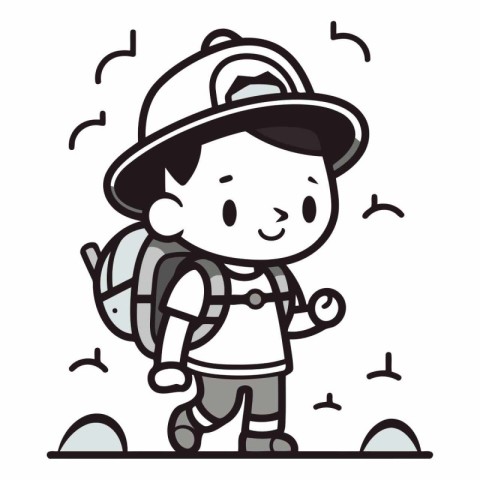 Illustration of a Kid Boy Hiking with Backpack and Trekking Gear