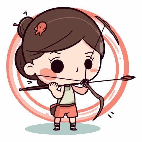 Cute little girl aiming with bow and arrow.