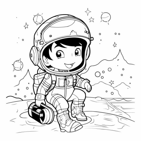 Cute cartoon astronaut in space for coloring book.