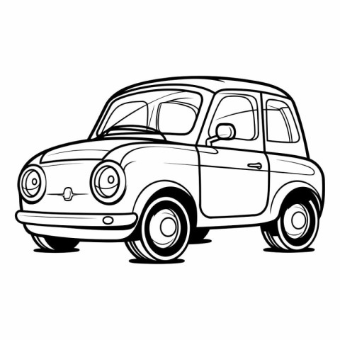 Retro car isolated on white background in hand drawn style.