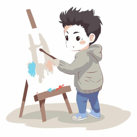 Illustration of a boy painting a picture on a white background.