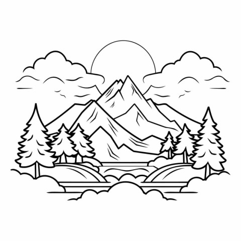 mountains with river and trees vector illustration graphic desig