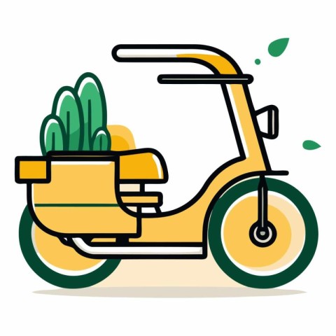 Flat vector illustration of a yellow scooter on a white backgrou